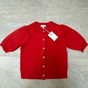 Free Assembly cardigan sweater with short sleeves puff shoulder